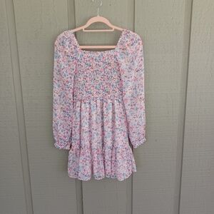 1. State Floral Mini Dress SZ XXS Women Preppy Smocked Bodice Tiered Long Sleeve